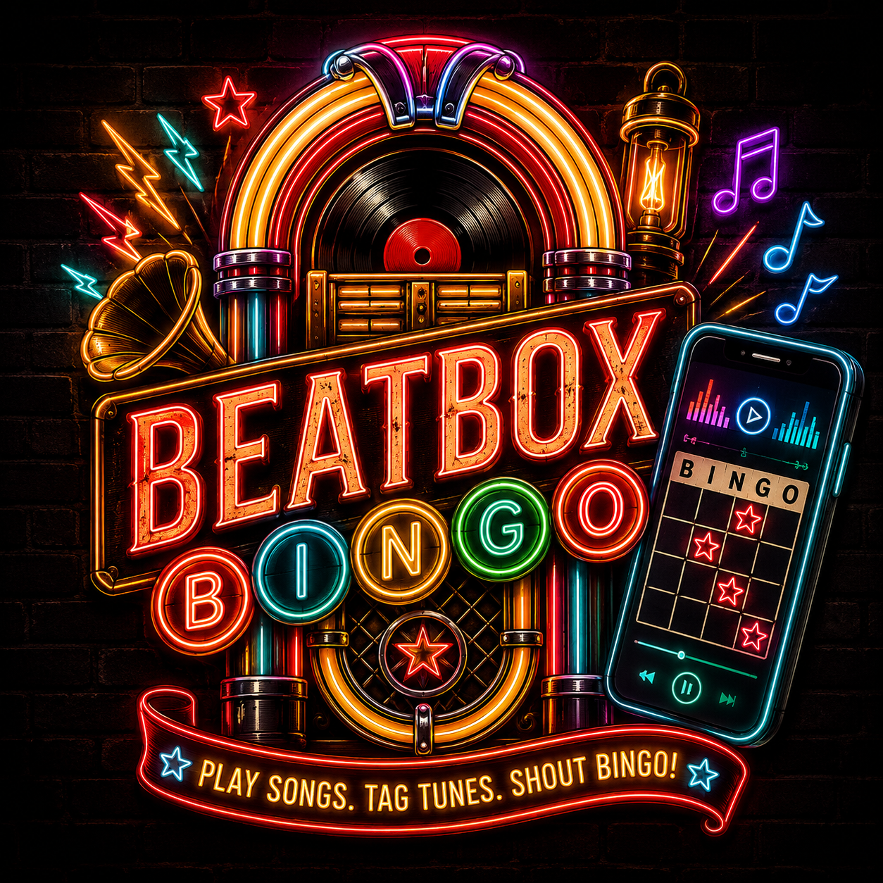 Beatbox Bingo neon logo variation