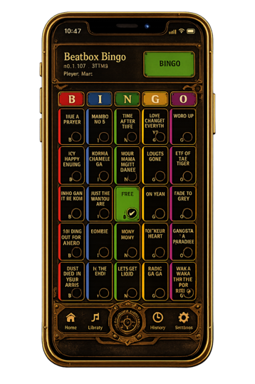 Example Beatbox Bingo player card on a phone